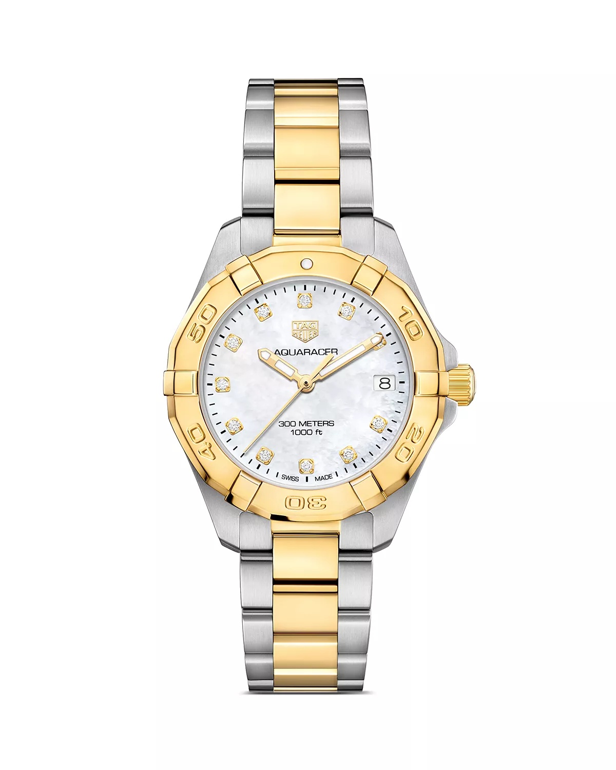 Aquaracer Quartz Ladies' Mother of Pearl Steel & 18K Yellow Gold Coating Watch, 32mm - 1