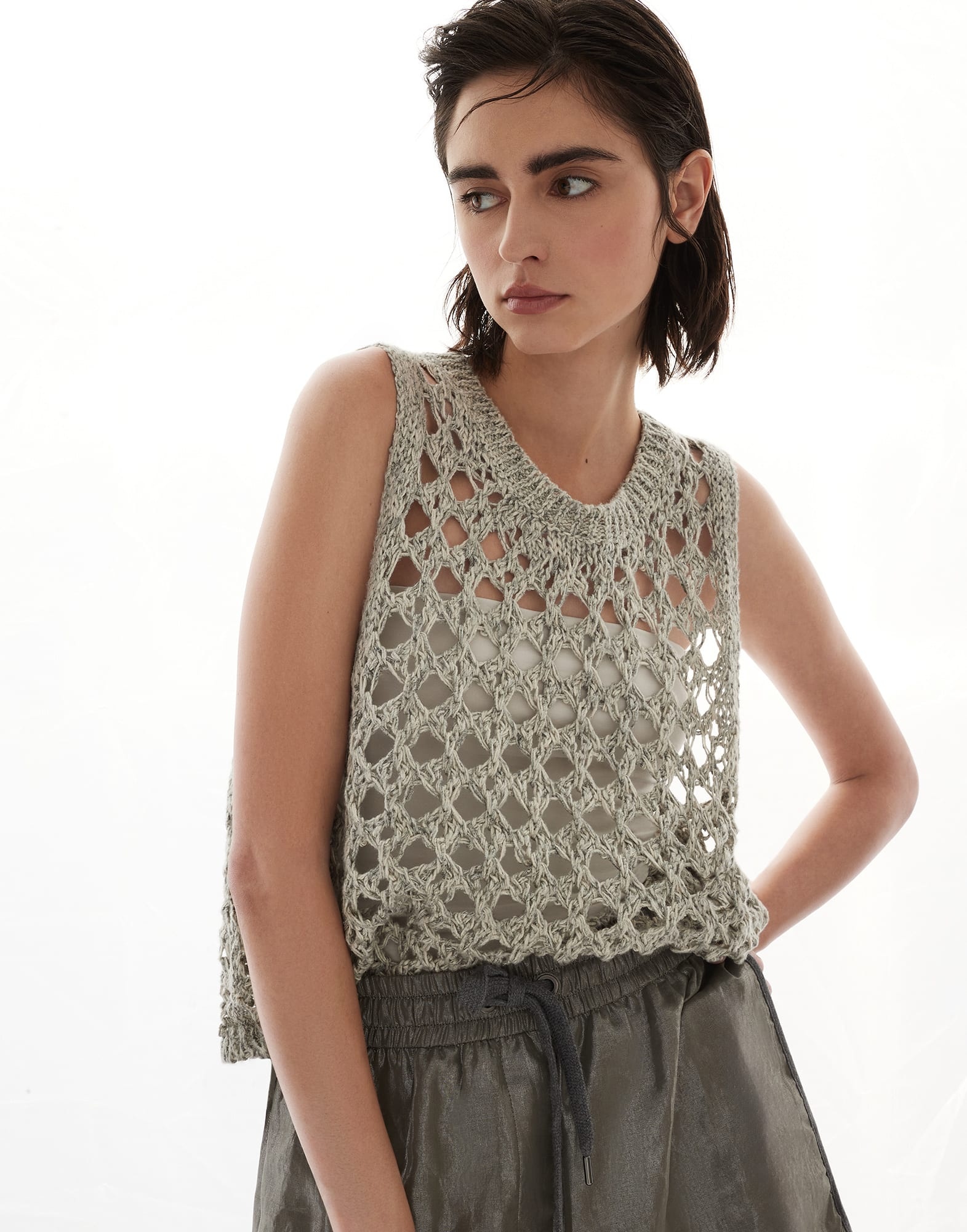 Jute and cotton mesh knit top - 4