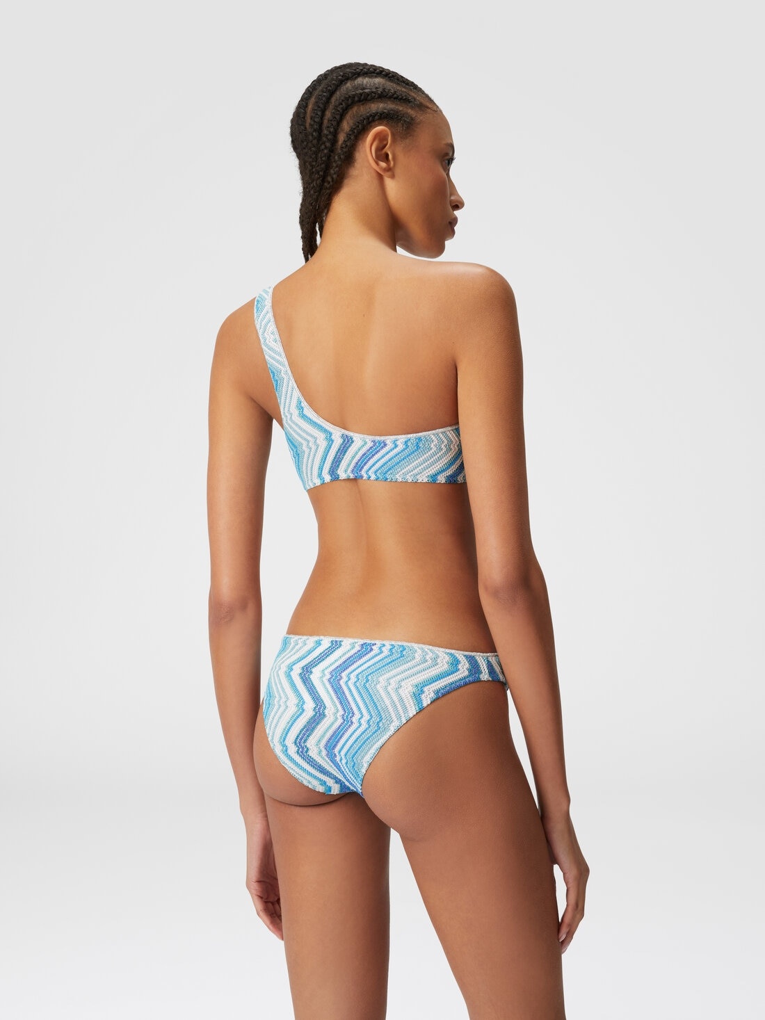 One-shoulder viscose blend chevron bikini with lurex - 3