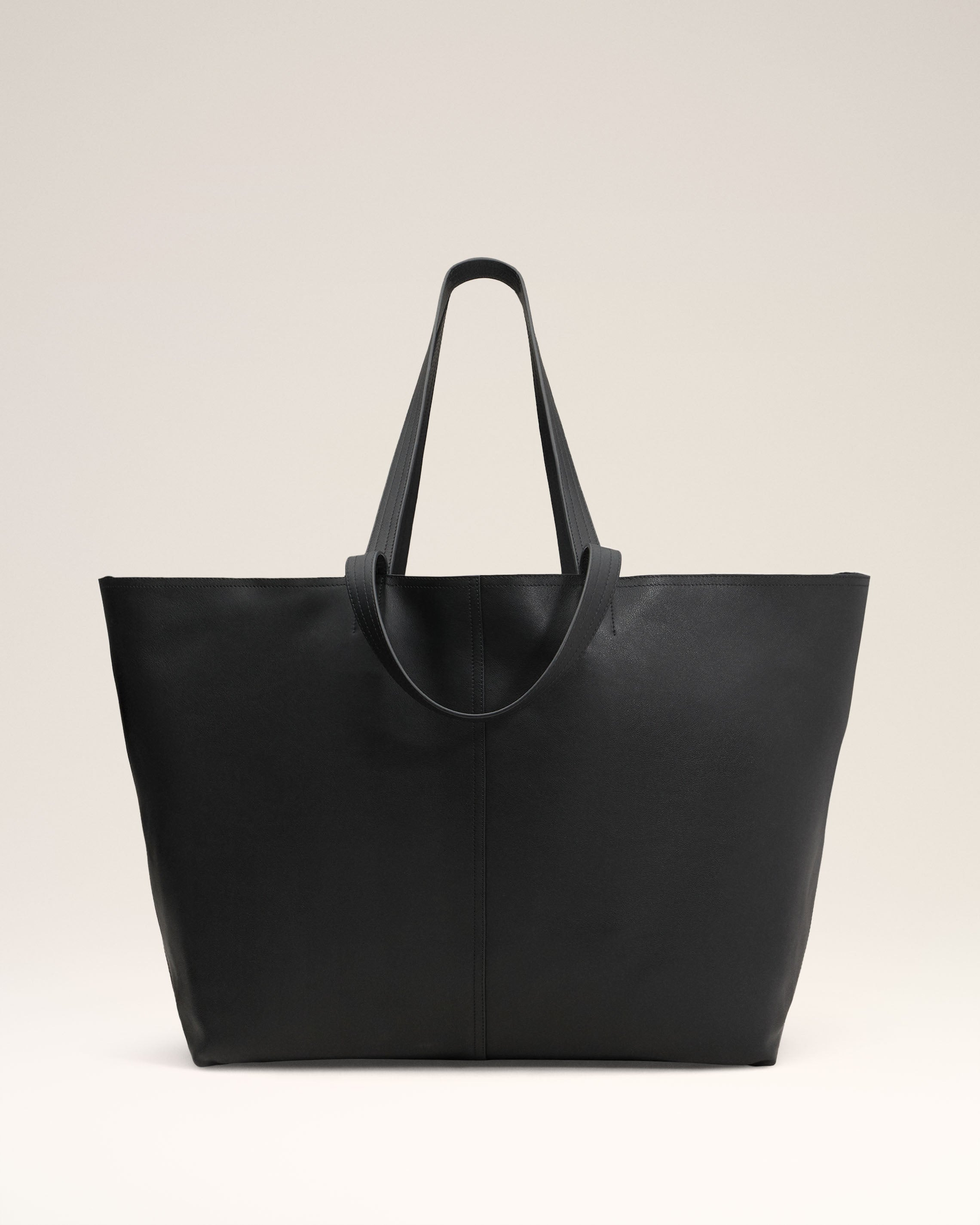 BLACK LEATHER MIDI MAXI TOTE BAG - 3