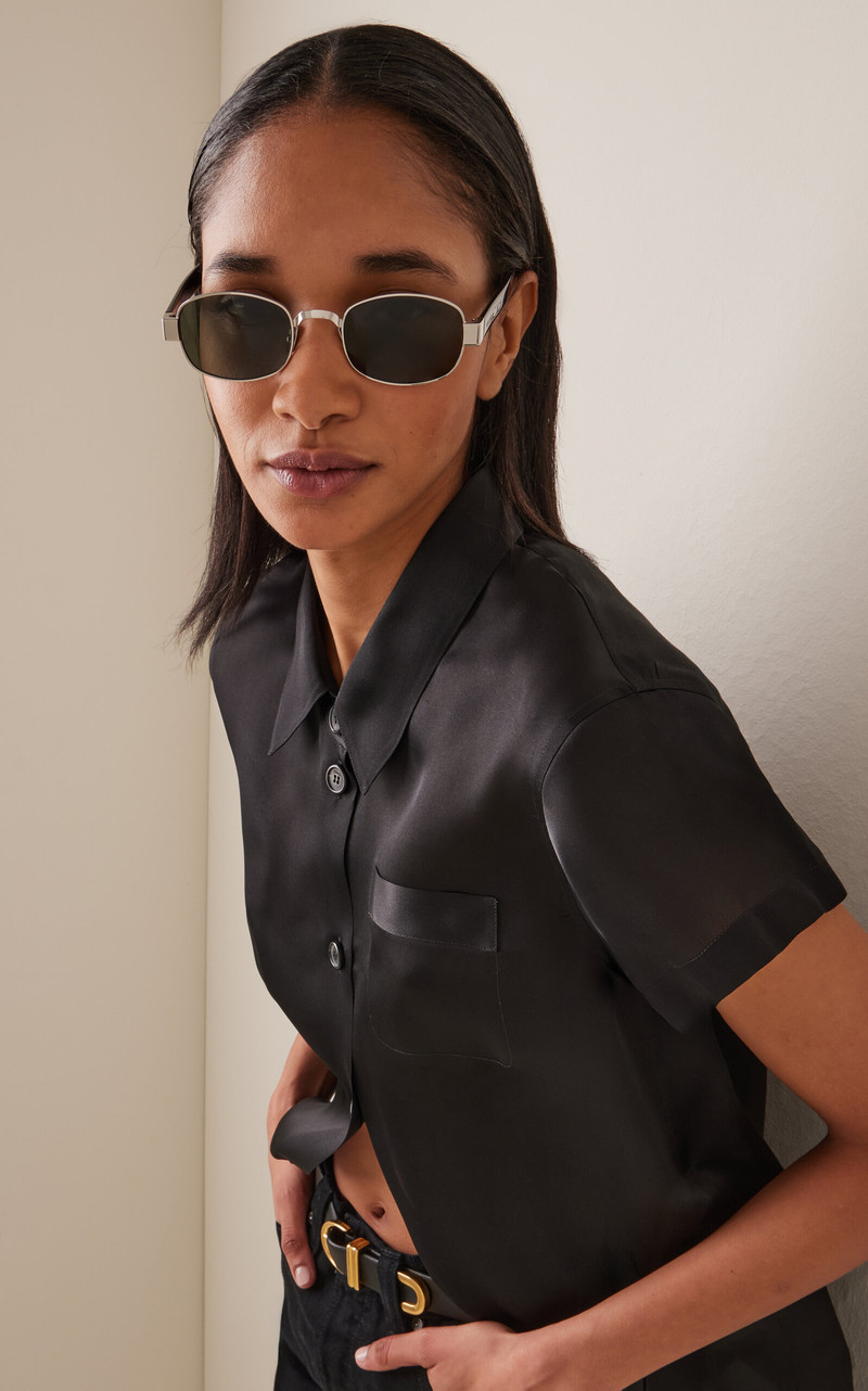 SAINT LAURENT Round-Frame Metal Sunglasses silver outlook