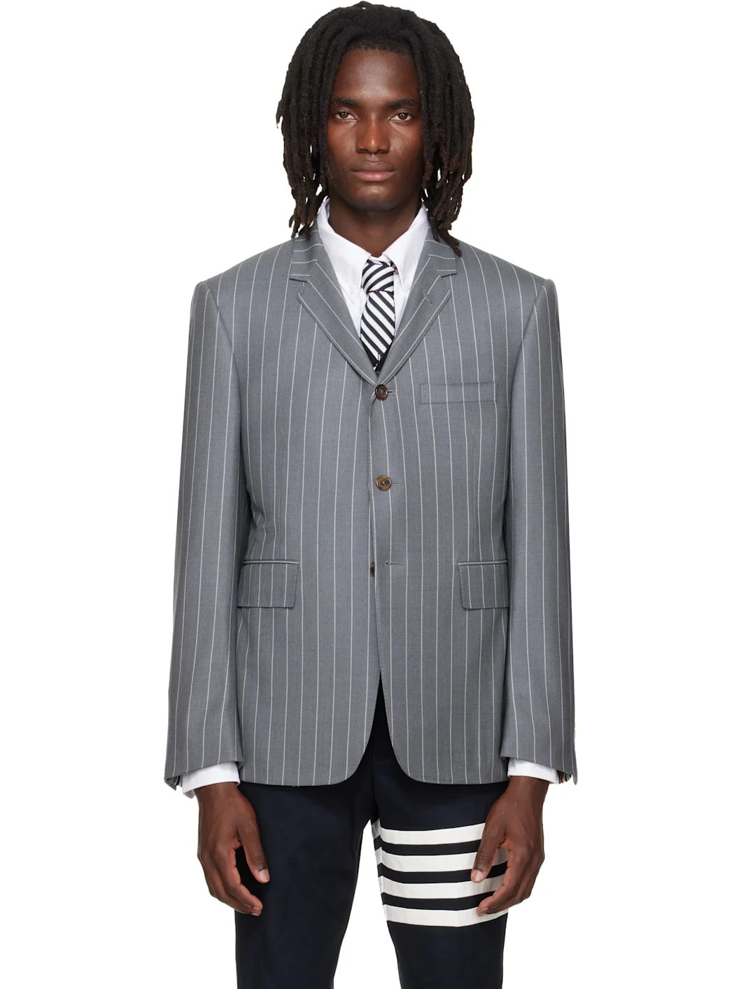 Gray Chalk Stripe Twill Sportcoat - 1