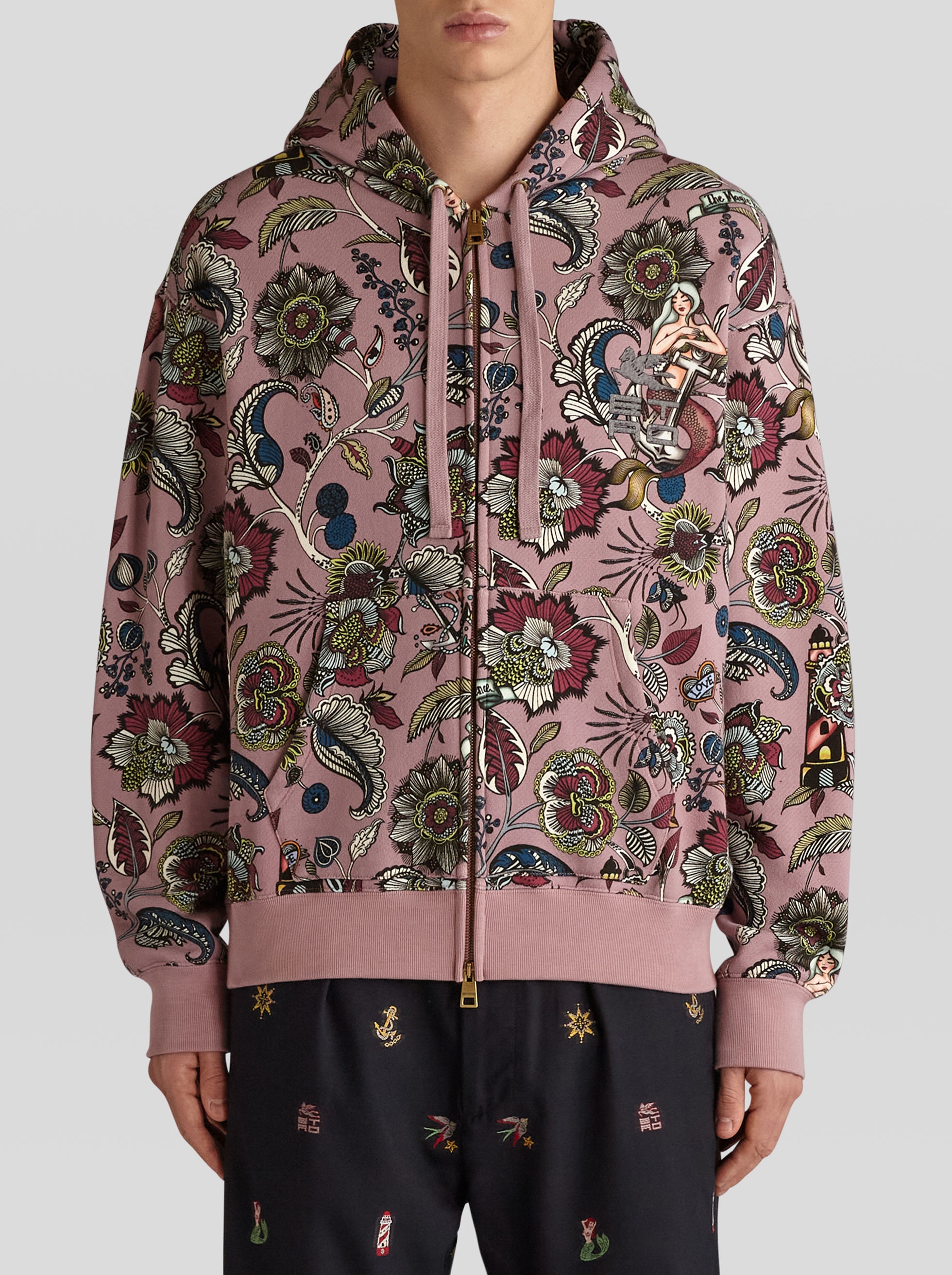 HOODED SWEATSHIRT WITH FLOWERS AND MERMAIDS - 2