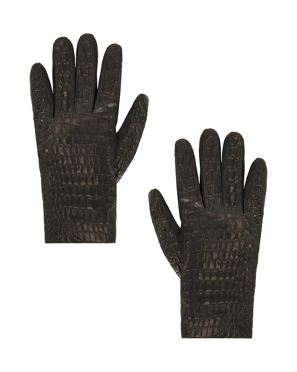 Leather Croco-Embossed Gloves - 1