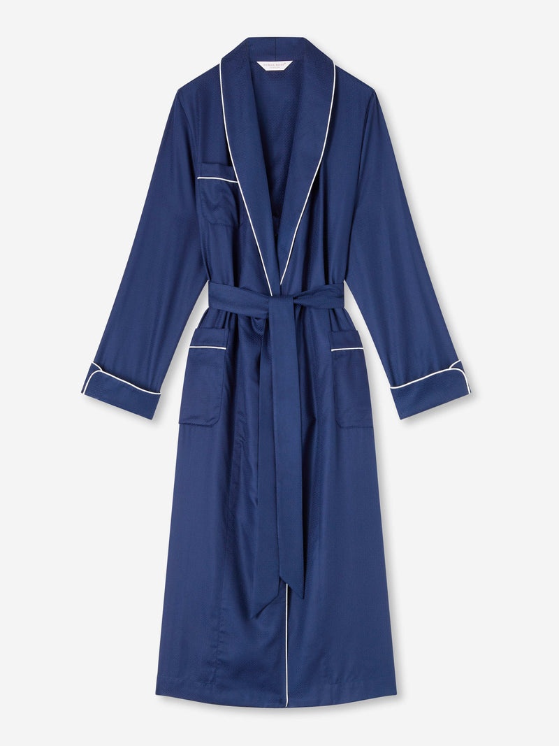 Women's Long Dressing Gown Lombard 6 Cotton Jacquard Navy - 1