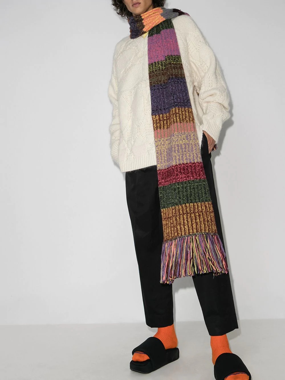 striped fringe cashmere scarf - 2