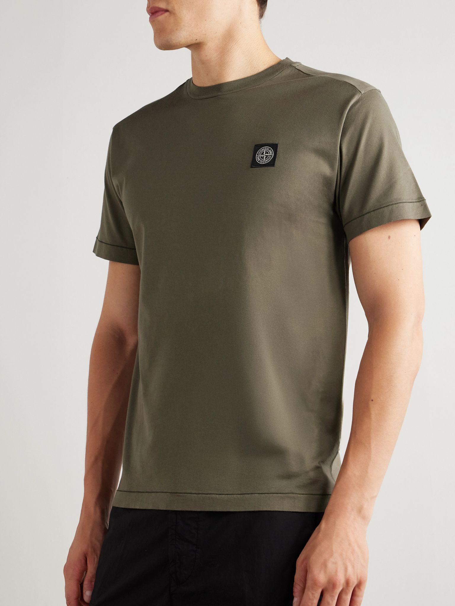 Logo-Appliquéd Garment-Dyed Cotton-Jersey T-Shirt Green - 3