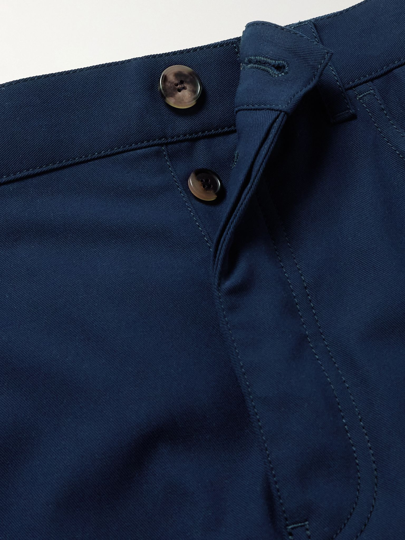 Carpenter Straight-Leg Leather-Trimmed Cotton-Twill Trousers Navy - 6