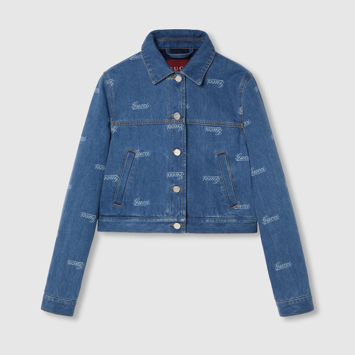 Denim jacket with lasered Gucci detail - 1