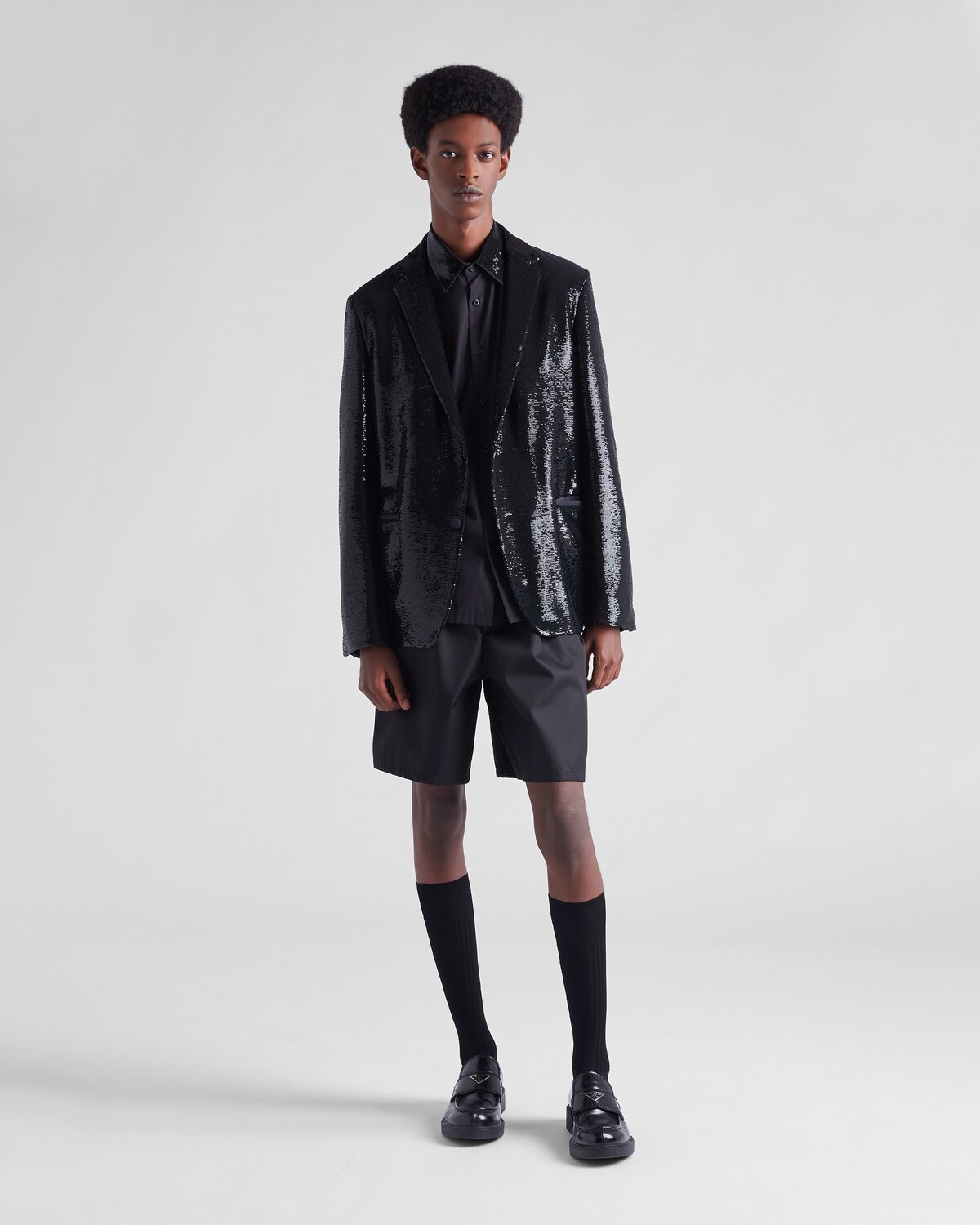 【プラダ・PRADA】Single-breasted sequin jacket Prada Single-breasted sequin fabric jacket | REVERSIBLE