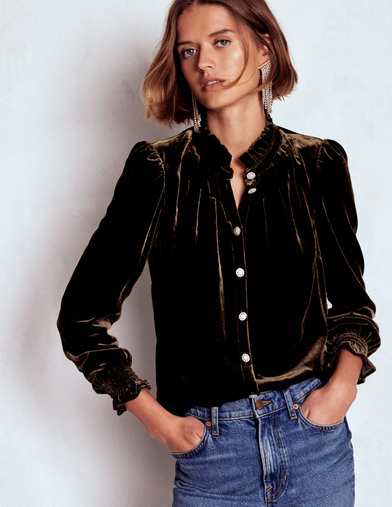 Lorna Pleat Neck Velvet Top-Espresso 6