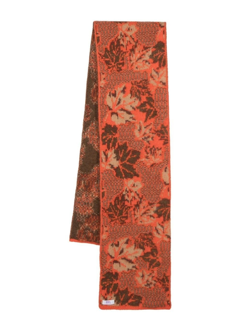 botanical-motif intarsia-knit scarf 1