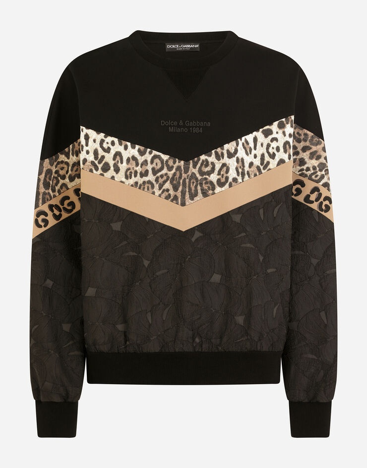 Mixed-fabric sweatshirt with leopard inlay and patch embellishment - 4