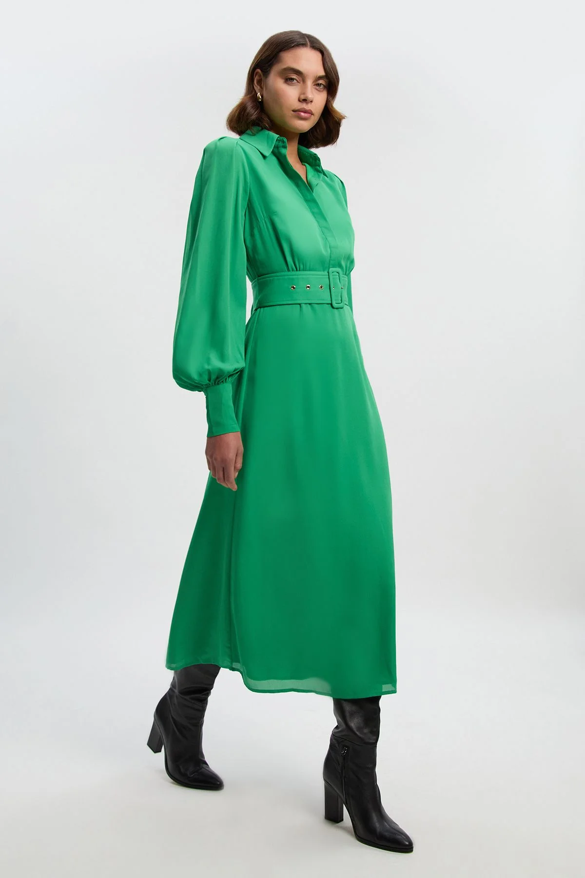 Georgette Belted Woven Shirt Dress - 1