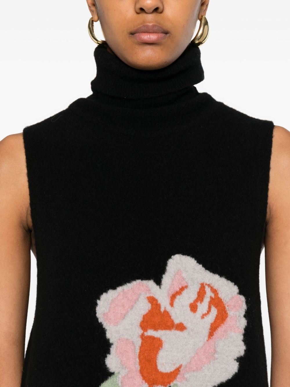 rose-embroidery turtleneck dress - 5
