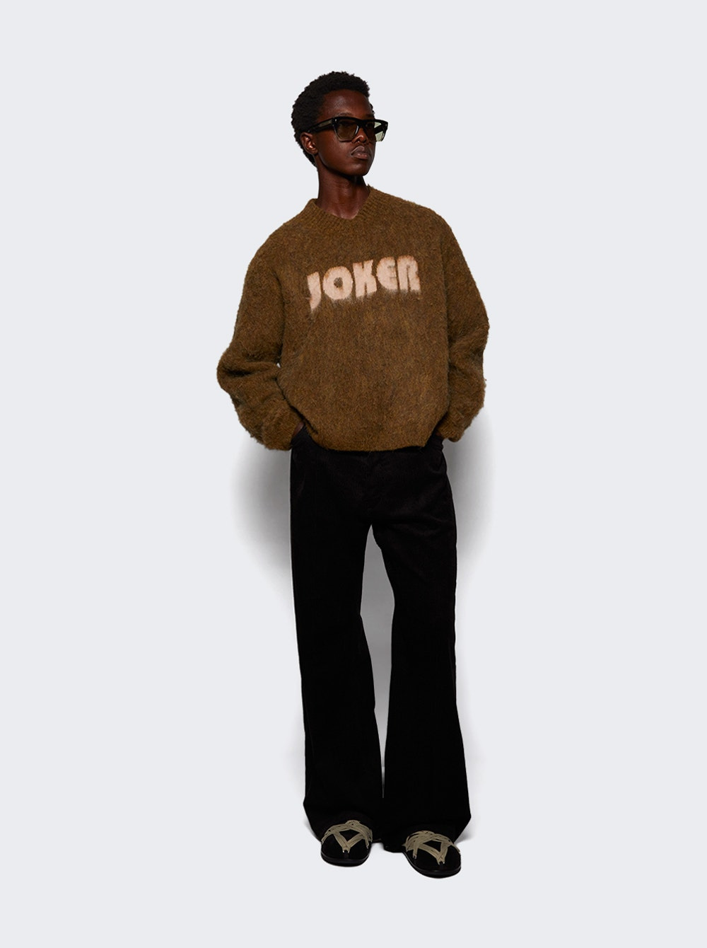 Brushed Mohair V-neck Sweater Brown - 5