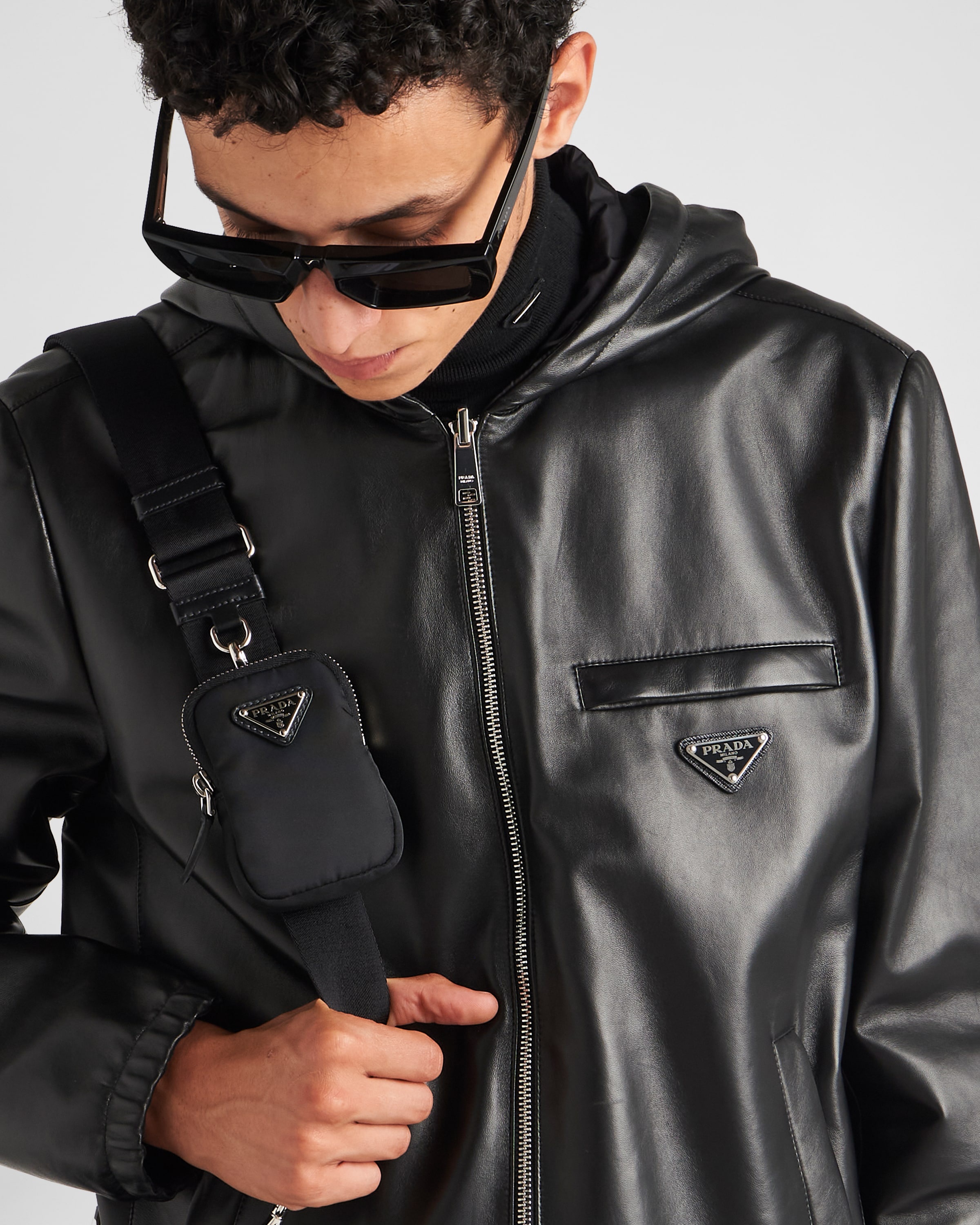 Reversible nappa and nylon blouson jacket - 4