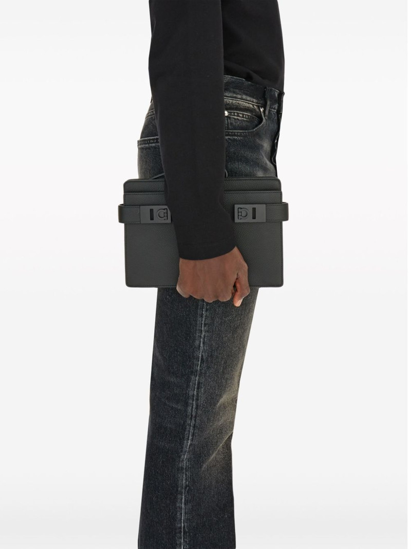 FERRAGAMO Gancini-buckle leather clutch bag outlook