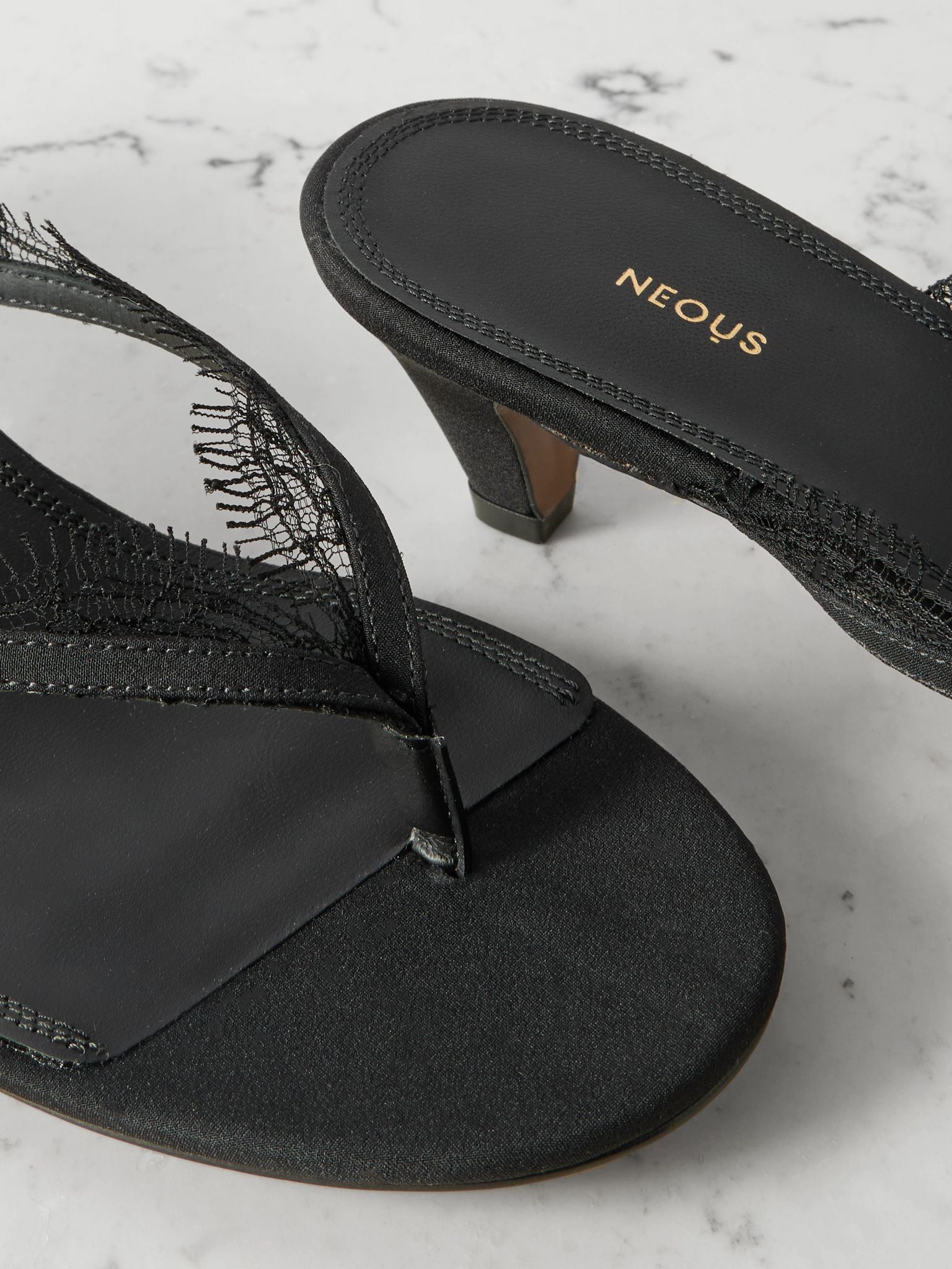 Kalliope lace and leather-trimmed crepe de chine sandals Black - 4