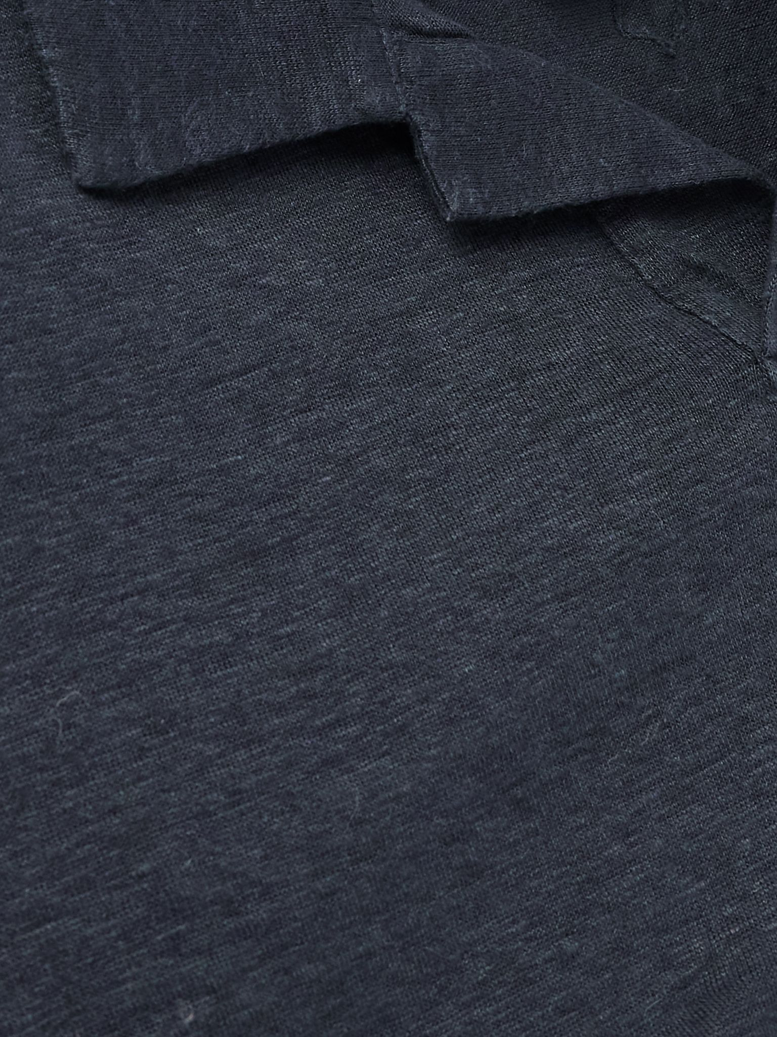 Linen Polo Shirt Navy - 4