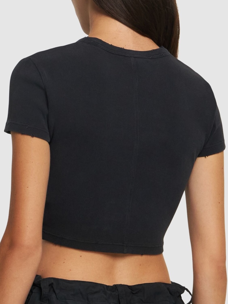 Distressed ribbed cotton crop t-shirt - 3