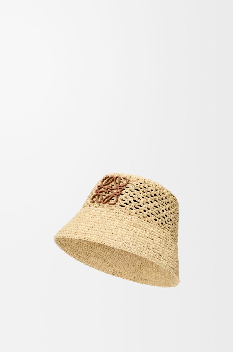 Loewe Anagram bucket hat in raffia and calfskin outlook