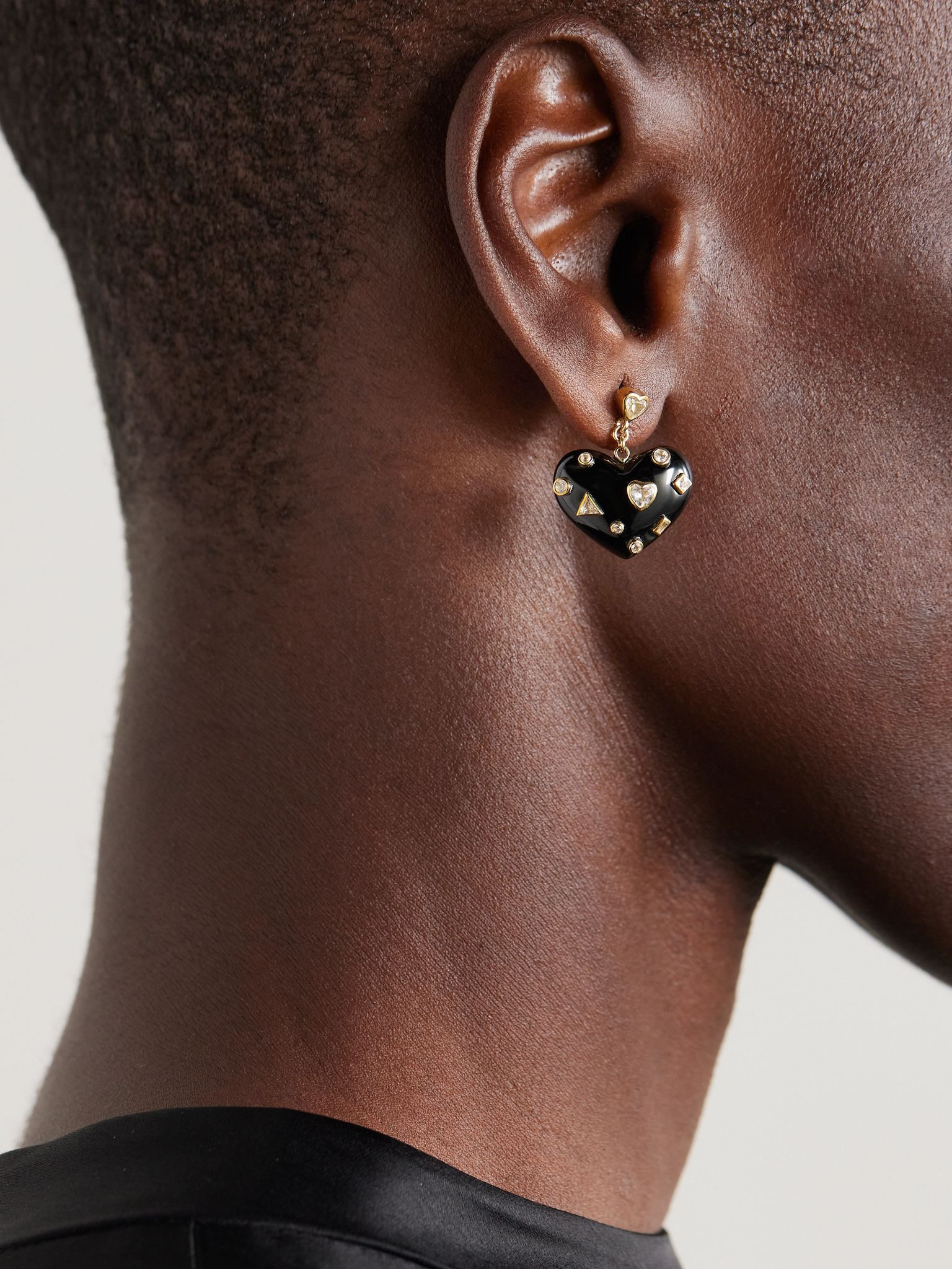 Coeur Confettis 9-karat gold, onyx and topaz earrings Gold - 4