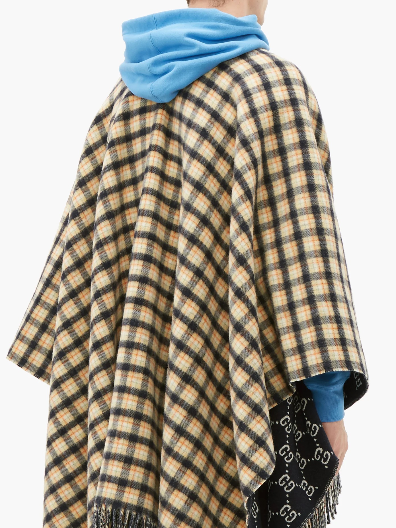 Check monogram-jacquard wool poncho - 3