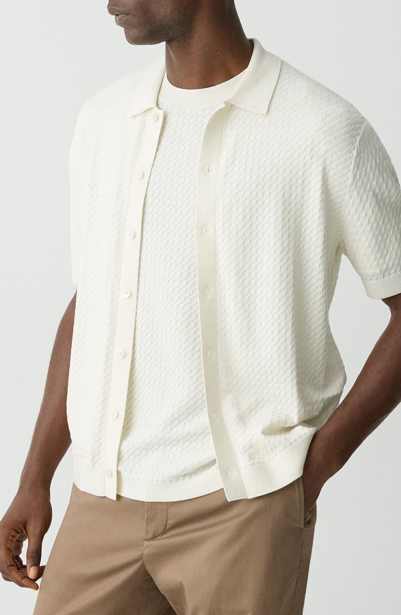 Theory Cairn Short Sleeve Organic Cotton Button-Up Shirt in Eggshell at Nordstrom - 4