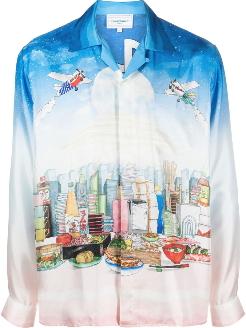 Casa Cafe landscape-print silk shirt 1