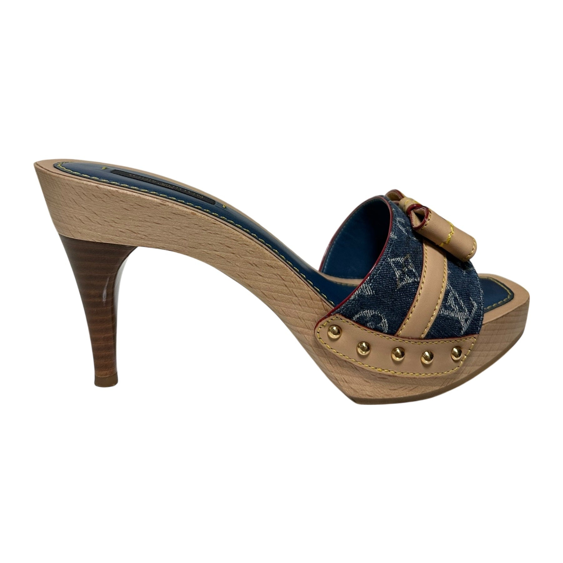LOUIS VUITTON Monogram Denim Leather Bow Slide Sandals - 4