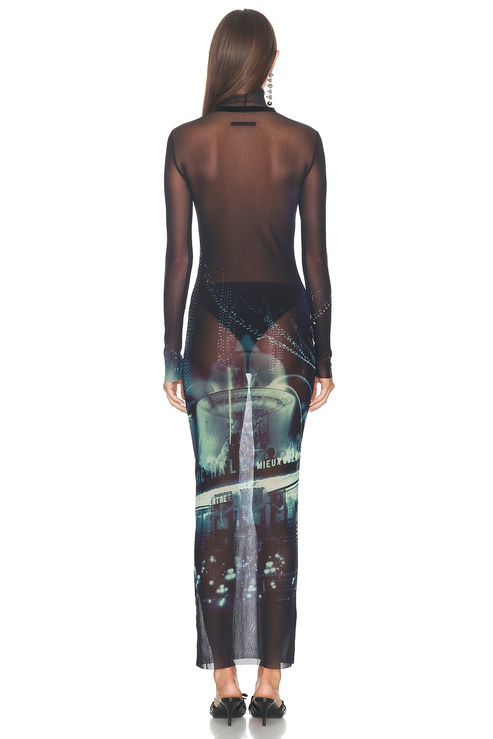 Pigalle Turtleneck Mesh Long Printed Dress - 4