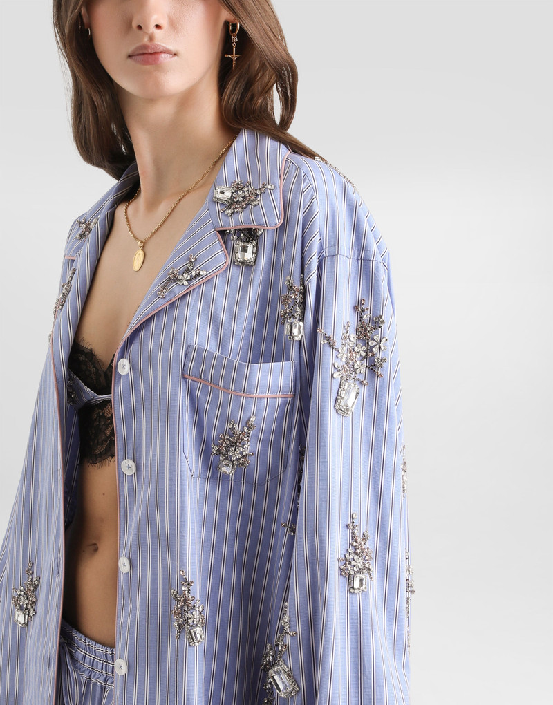 Cotton shirt with crystal flower embroidery 5