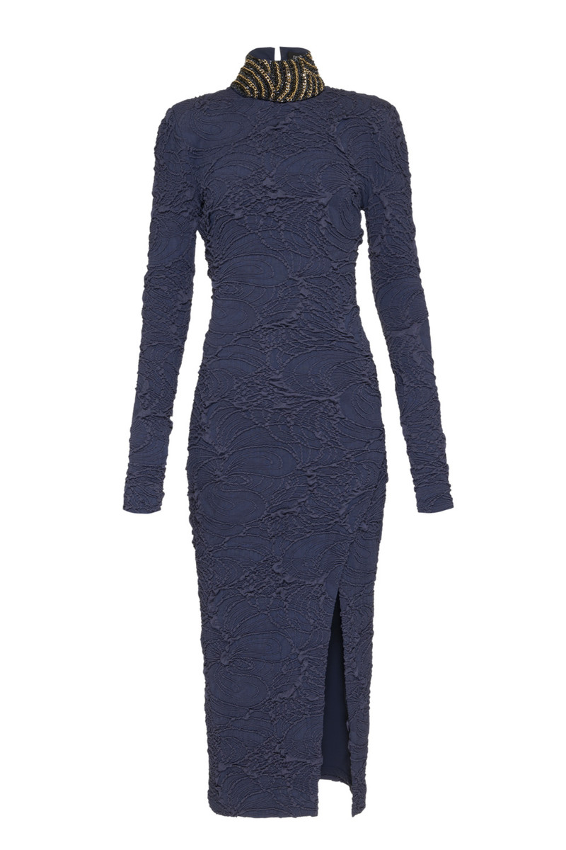 Chain Embellished Jacquard Midi Dress 5