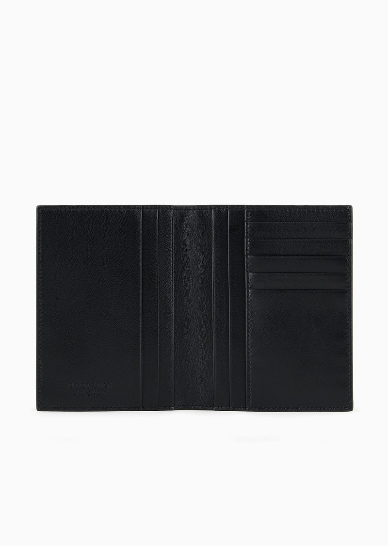 Leather bifold passport holder with embroidered logo 3