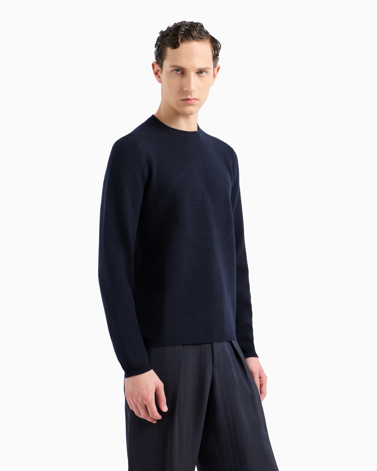 Virgin-wool blend crew-neck jumper with jacquard logo - 2