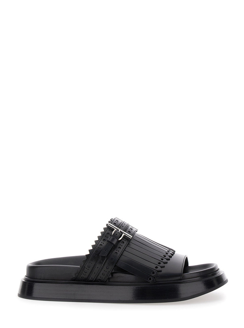 Alexander Mcqueen Women Black Sandals With Brogue T-Buckle Decorative Strap In Leather Woman - 1