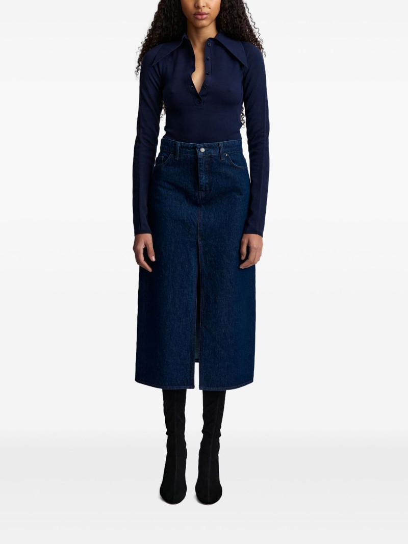 16ARLINGTON Ille front-slit denim midi skirt outlook
