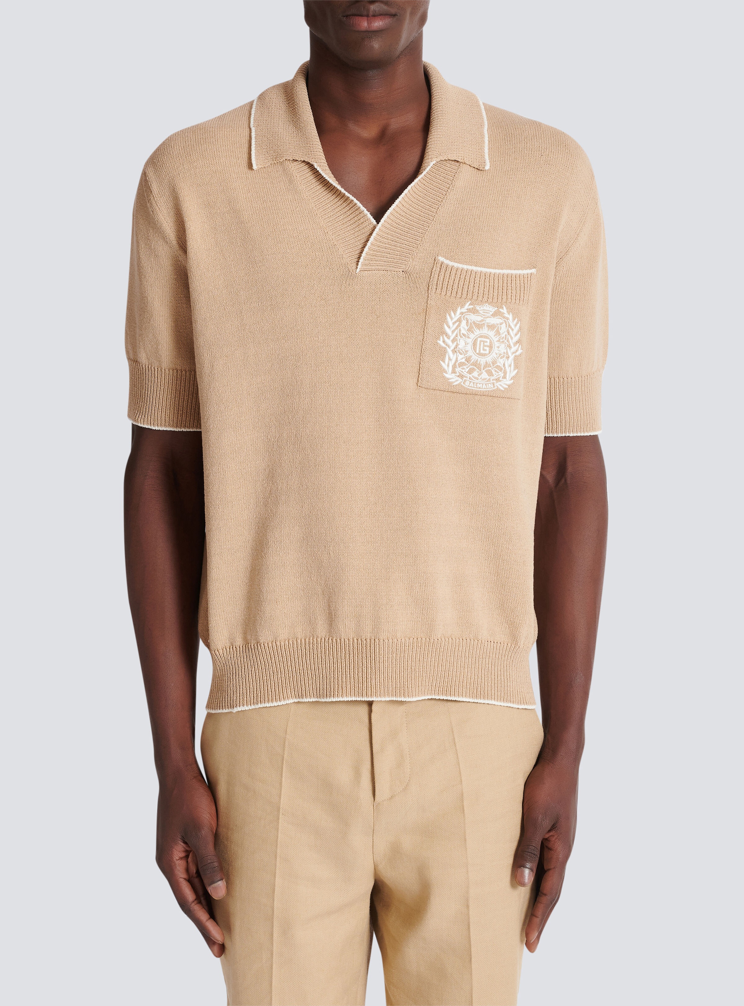 Balmain Écusson embroidered knit polo shirt - 5