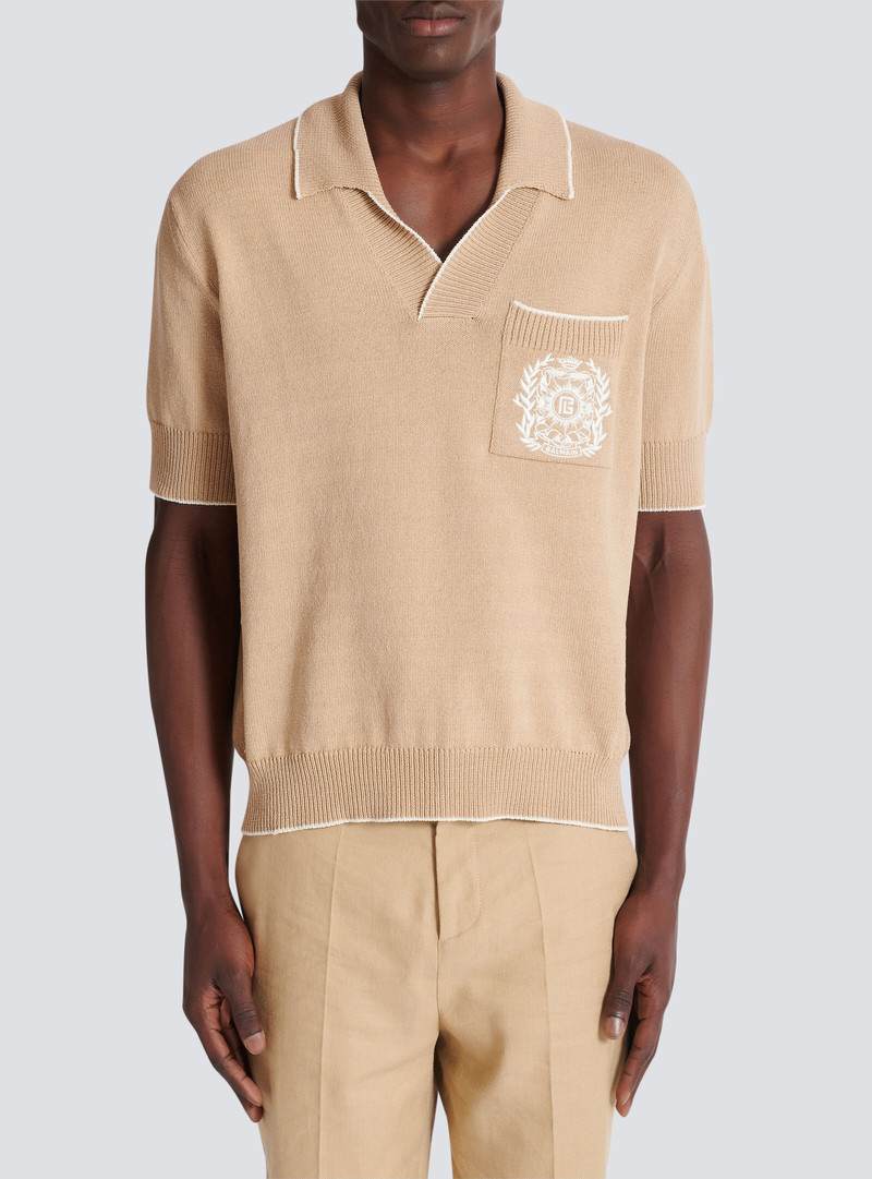 Balmain Écusson embroidered knit polo shirt 5