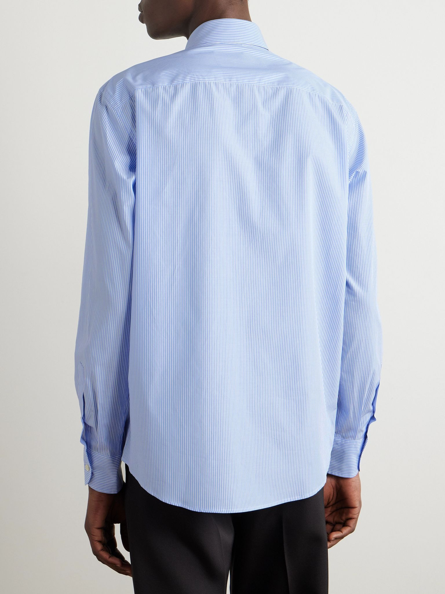 Button-Down Collar Logo-Embroidered Striped Cotton-Poplin Shirt Light blue - 4