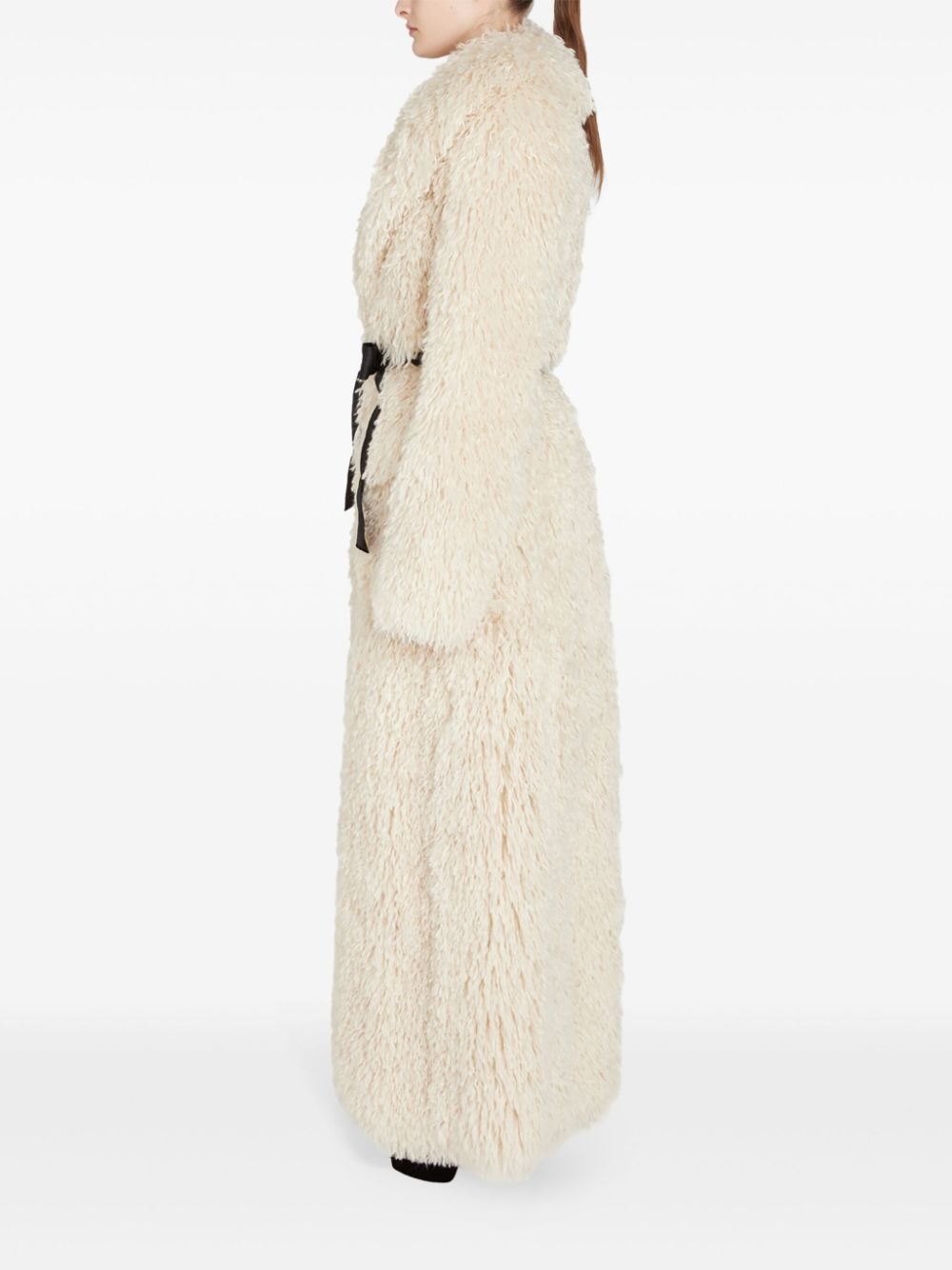 bow-embellished faux fur coat - 3