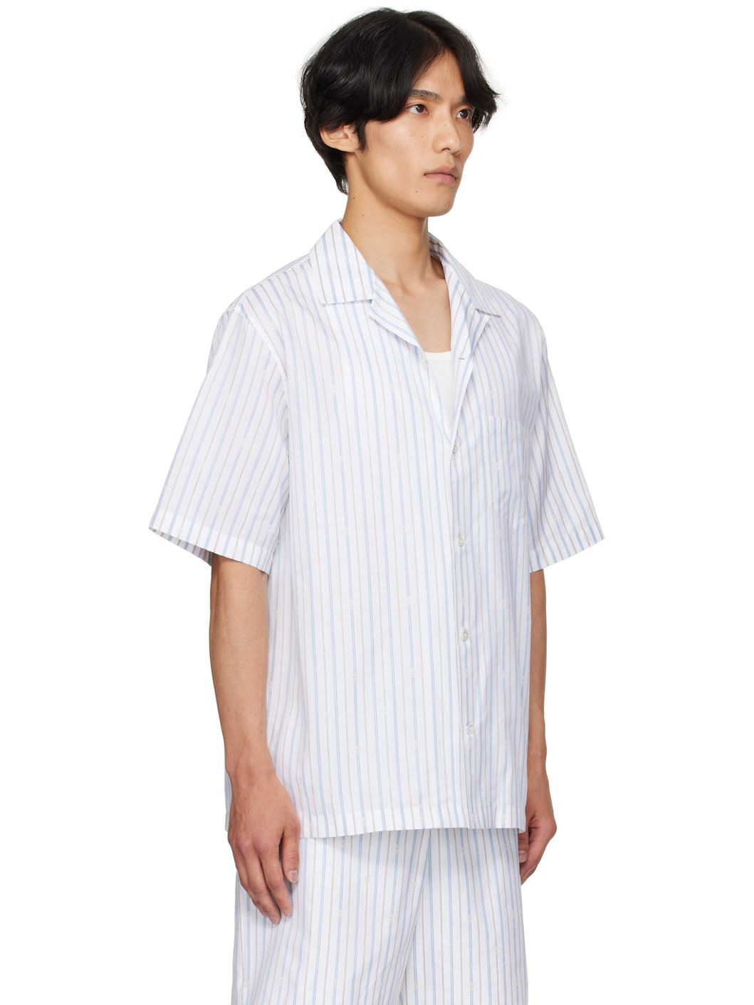 White & Blue Skull Stripe Shirt - 2