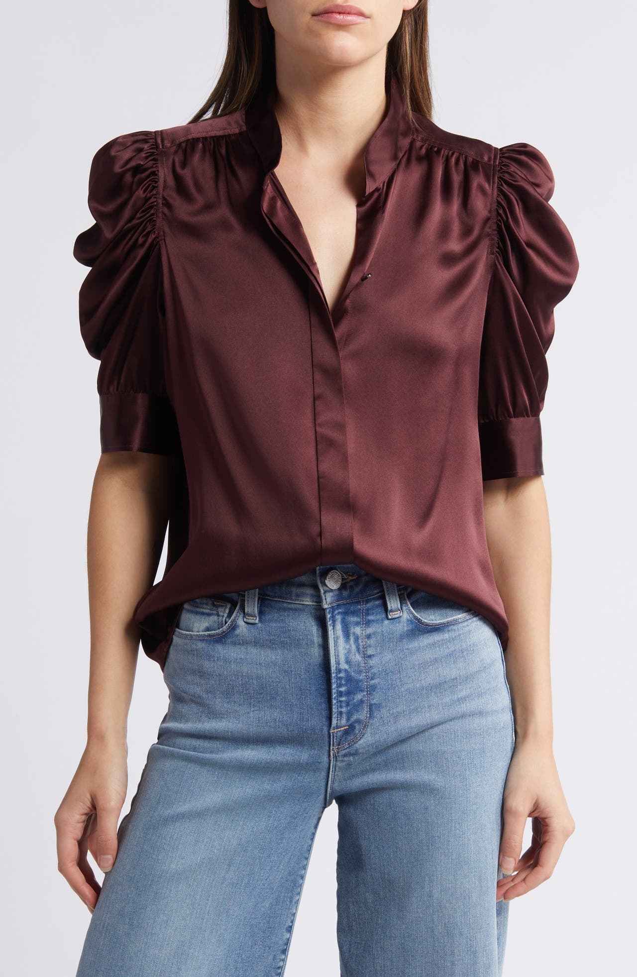 FRAME Gillian Silk Button-Up Shirt in Wine at Nordstrom - 1