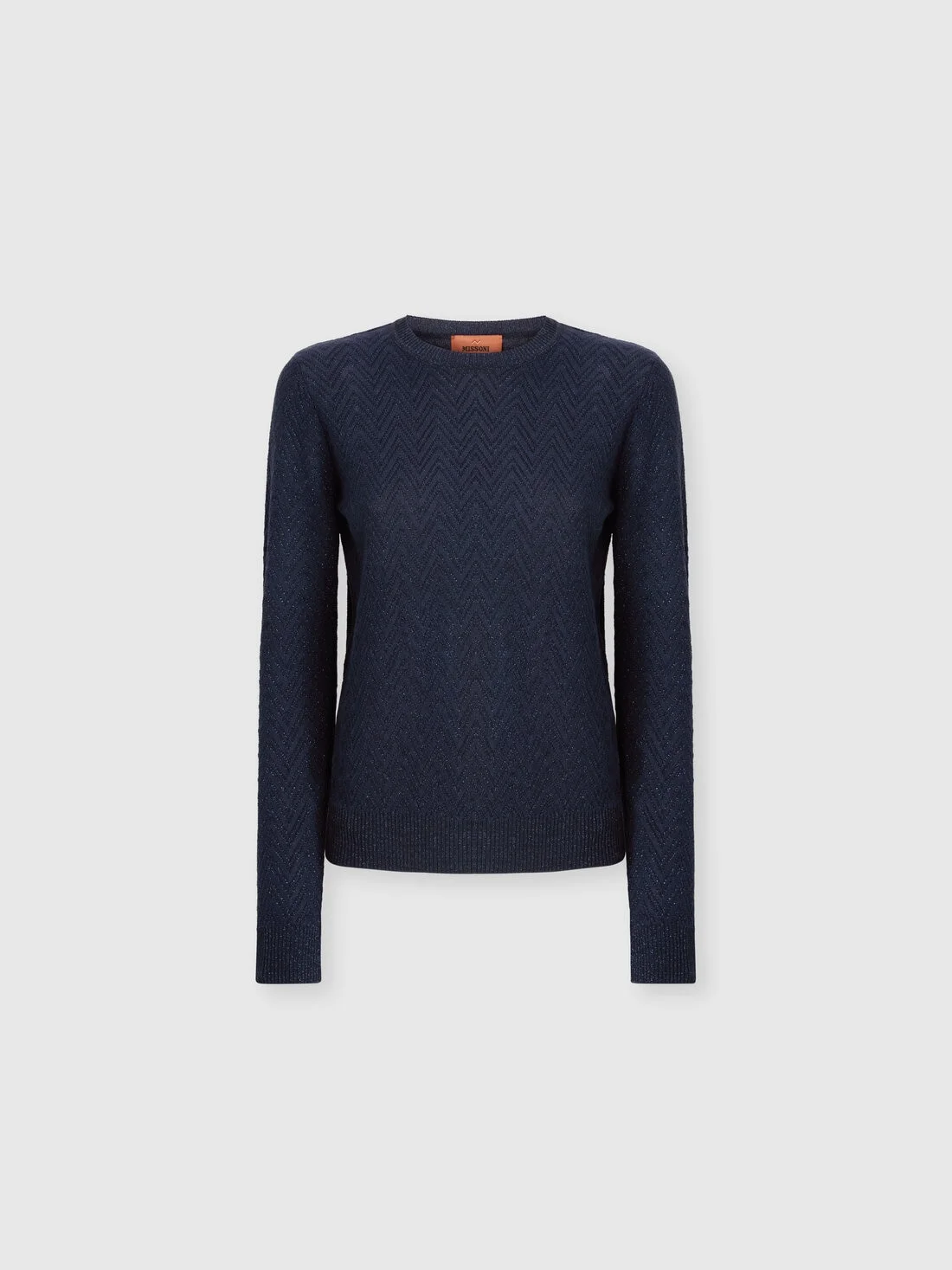 Crew neck sweater with chevron pattern and lamé filaments - 1
