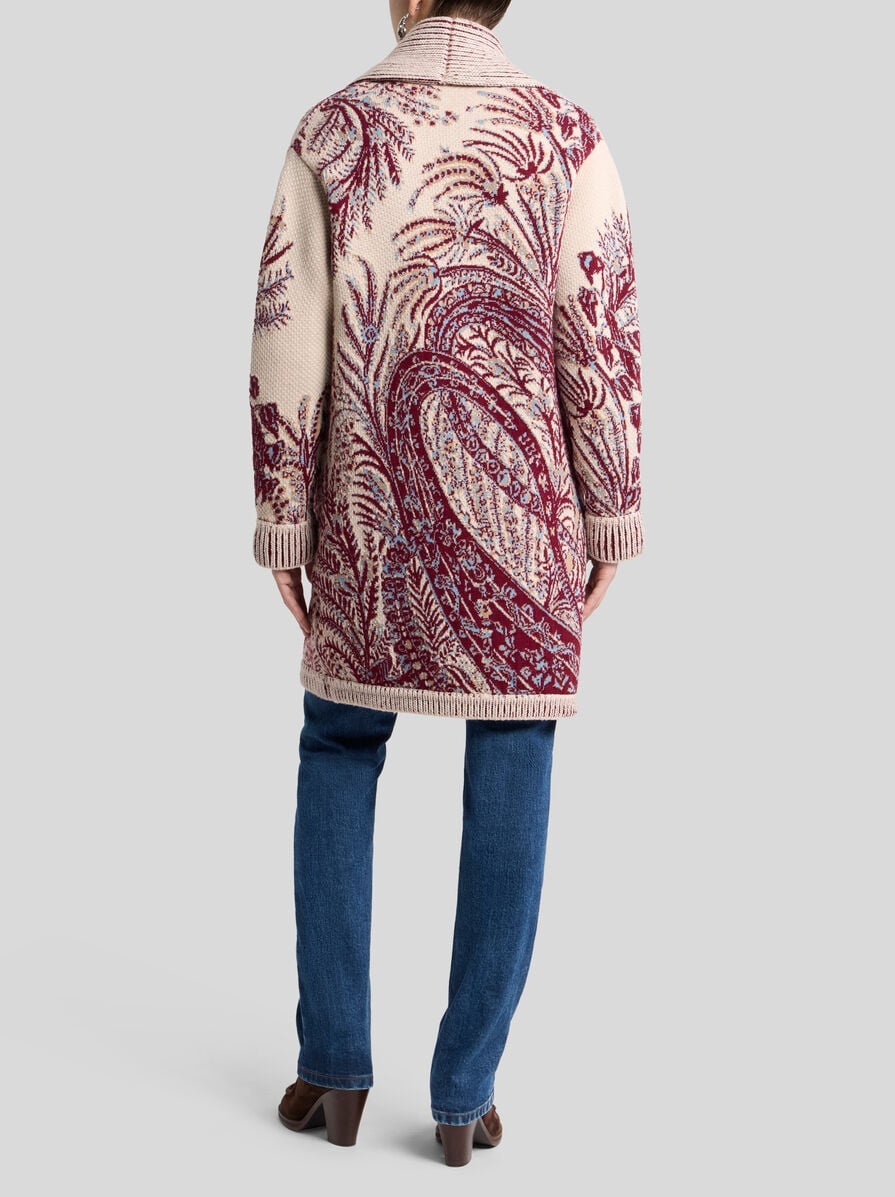WOOL AND COTTON JACQUARD MAXI CARDIGAN - 4