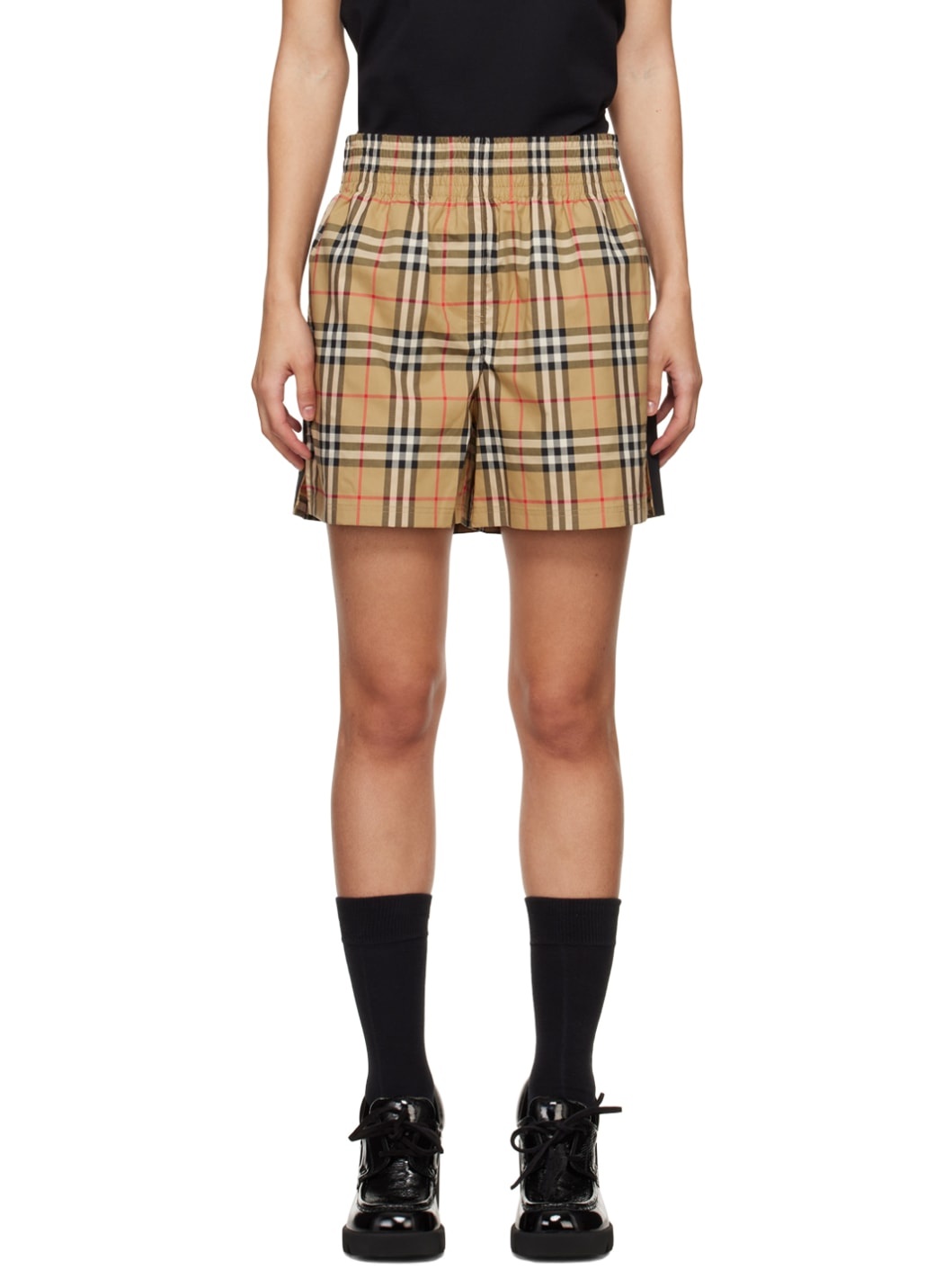 Beige Vintage Check Shorts - 1