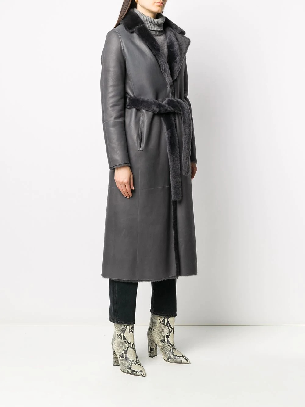 shearling belted coat - 3