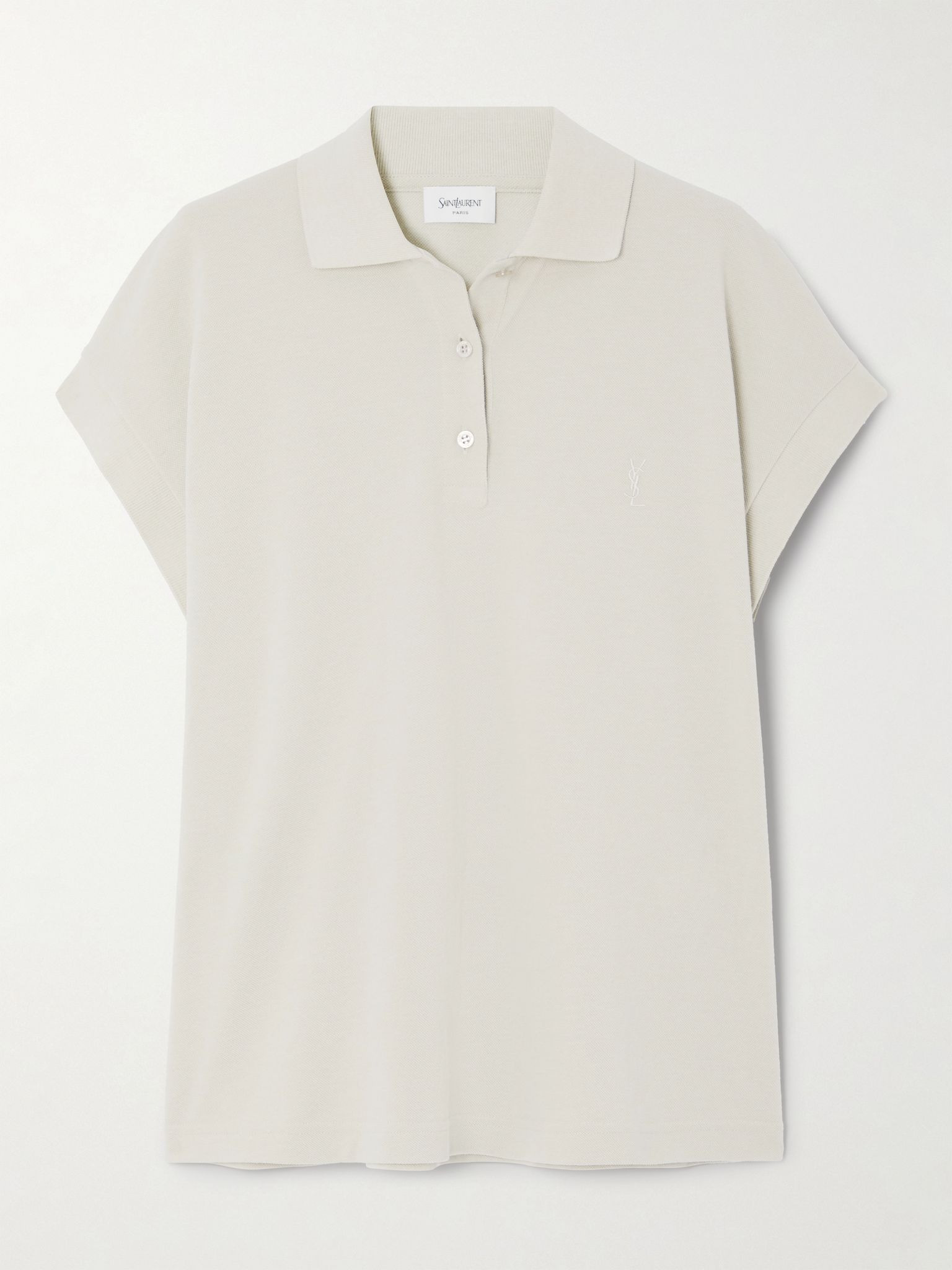 Embroidered cotton-blend piqué polo shirt Gray - 1