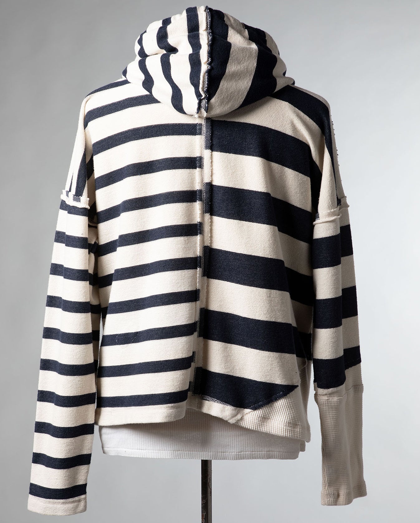 Nautical Striped Spliced Hoodie - Blue White - 4
